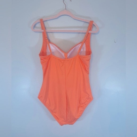Liz Claiborne Retro Pinup Orange Coral Ruched One Piece Swimsuit size 12 - Picture 6 of 10